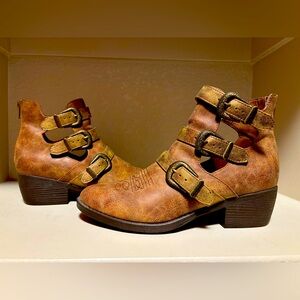 Ariat Tan Ankle Boots with Triple Buckle Design